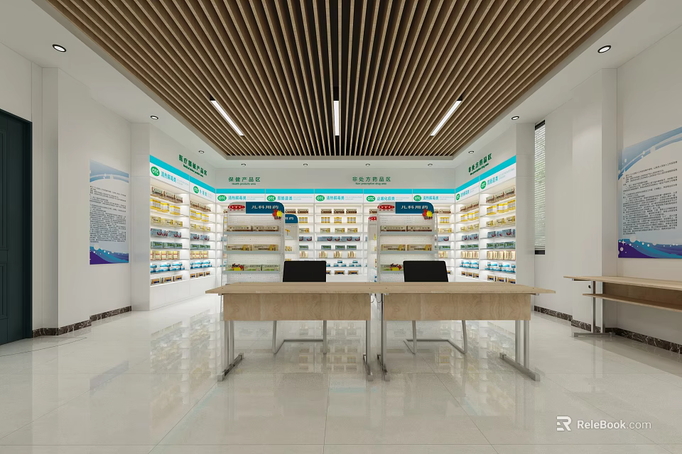 Supermarket Department Store Interior With Bright Lighting Shelves Products Display And Checkout Counters 3d model 