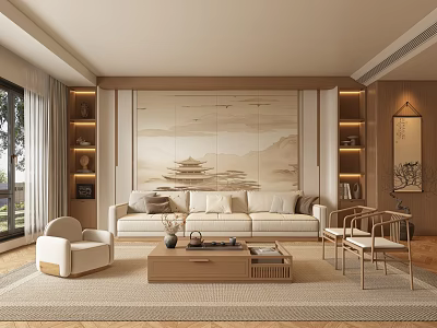 New Chinese Style Living Room Sofa Coffee Table 3d model