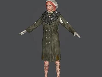 Game and Movie Character With Red Hair Knitted Hat Military Green Coat Gloves and Patches 3d model