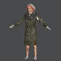 Game and Movie Character With Red Hair Knitted Hat Military Green Coat Gloves and Patches