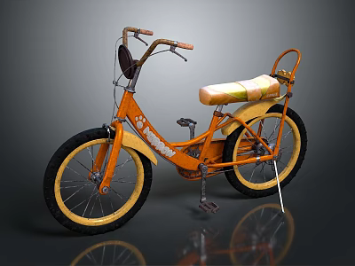 Orange Bicycle Featuring Stylish Frame Black Wheels Yellow Rims And Comfortable Seat 3d model