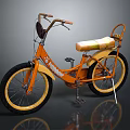 Orange Bicycle Featuring Stylish Frame Black Wheels Yellow Rims And Comfortable Seat