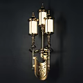 Elegant Vintage Brass Wall Lamp With Three Glass Shades And Ornate Decorative Details