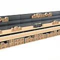 Modular Storage System With Wooden Geometric Blocks And Black Multi Layered Shelves 3d model