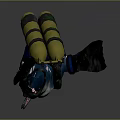 Blue And White Penguin Character With Green Accents Yellow Backpack Black Wings And Pink Feet