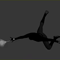 Black Superhero In Flying Pose With White Spider Symbol And Web Shooter