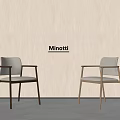 Minotti Modern Dining Chairs With White And Grey Seats And Wooden Legs