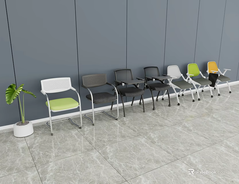 Modern Office Chairs With Various Colors And Wheels In Office Setting 3d model 