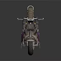 Unique Designed Motorcycle With Purple Decorative Patterns Horn Like Parts And Leather Seat