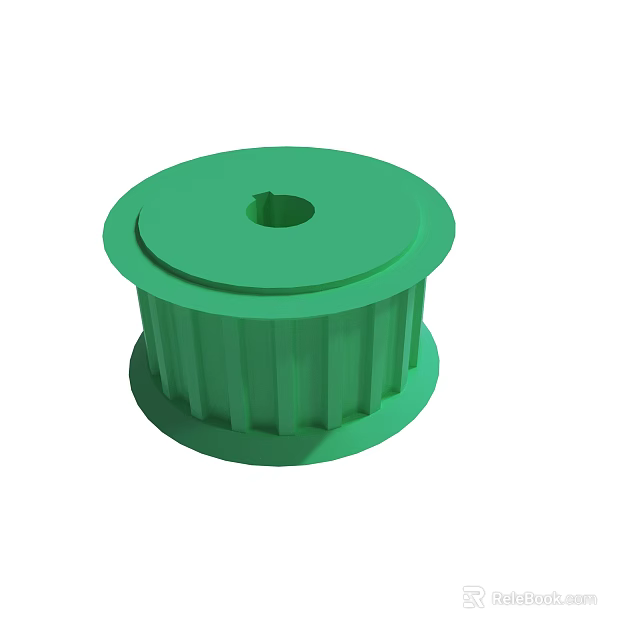 Green Grooved Pulley Wheel Component With Central Hole And Ribbed Design 3d model 