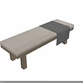 Modern Wooden Sofa Bench With Beige Fabric Cushion And Gray Throw Blanket