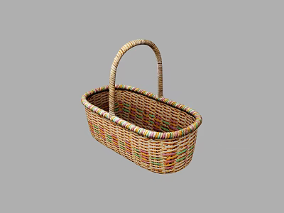 Colorful Striped Wicker Storage Basket With Oval Shape And Curved Handle For Home Use 3d model