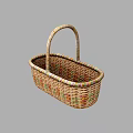 Colorful Striped Wicker Storage Basket With Oval Shape And Curved Handle For Home Use