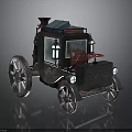 Vintage Style Carriage With Black Body Wheels Lanterns And Red Top Decoration