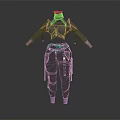Futuristic Black Tactical Clothing Set With Purple Accents Shoulder Armor And Strapped Pants