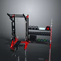 Red And Black Multi Functional Fitness Rack With Dumbbells Barbell Plates And Medicine Ball