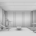 Modern Fitness Gym With Treadmills Weight Equipment And Mirrored Walls Spacious Layout For Workout Sessions