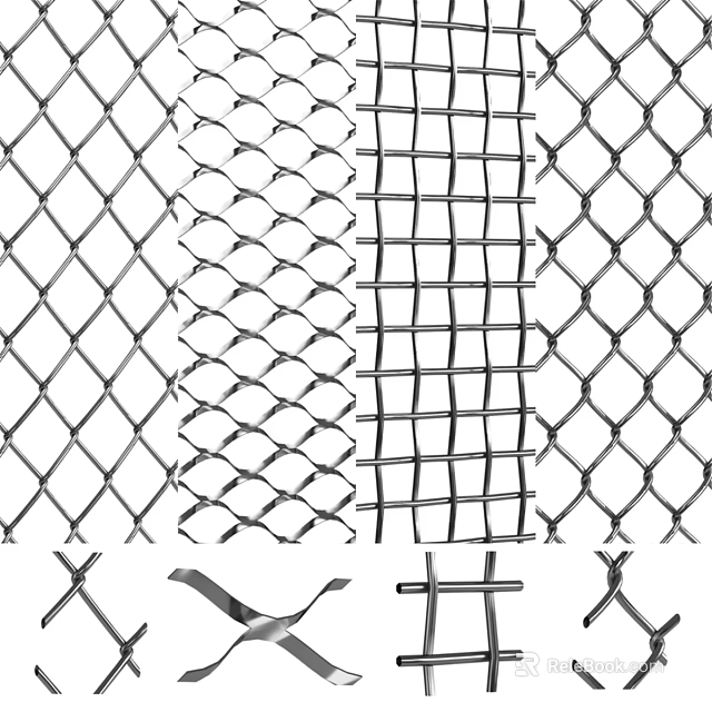Metal Mesh Room Dividers With Various Woven Patterns And Connector Parts 3d model 