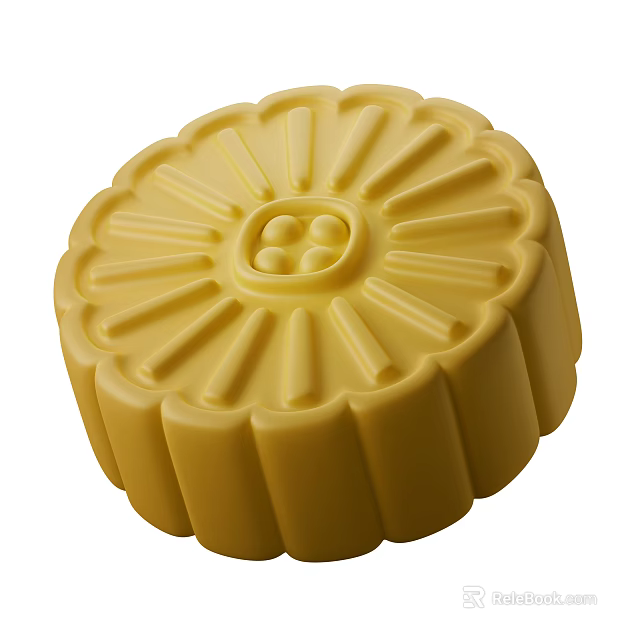 Traditional Yellow Moon Cake With Decorative Flower Pattern And Intricate Surface Design 3d model 