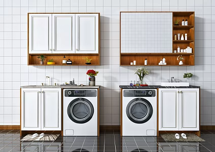 Modern Washing Machine Cabinet Balcony Bathroom Cabinet Washing Machine 3d model
