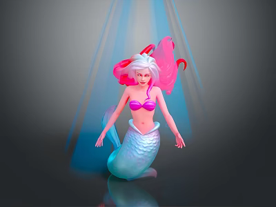 Stunning Mermaid Game Movie Character With White Hair Pink Bikini Blue Tail And Colorful Lights 3d model