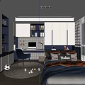 Modern Kids Room Interior With Desk Computer Navy Chair Bed Soccer Ball And Bookshelf