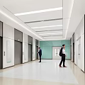 Modern Elevator Corridor In Bright Lobby With Circular Light And Plants 3d model