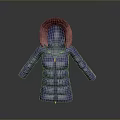 Purple Long Puffer Coat With Fur Lined Hood And Zipper Closure