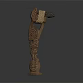 Ancient Handcrafted Weapon With Carved Wooden Handle And Stone Blade