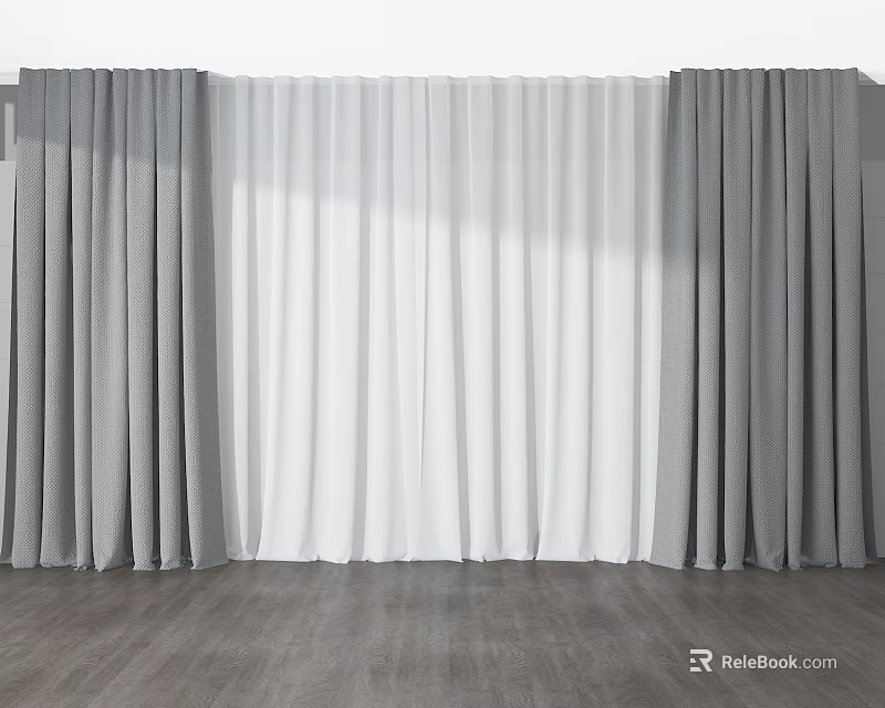 Gray And White Sheer Curtains For Window Light Filtering Interior Design 3d model