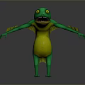 Green Game Movie Character With Yellow Belly Sharp Teeth And Spikes 3d model