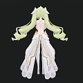 Anime Style Woman With Long Green Hair White Outfit And Light Blue Accents