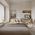 Tatami Bedroom Interior Design With Window Curtains Decorative Painting Desk Chair And Clock