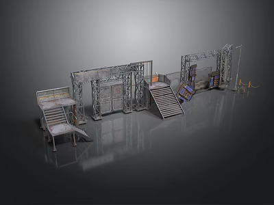 3D Industrial Metal Structure Scene With Stairs Platform And Railings 3d model