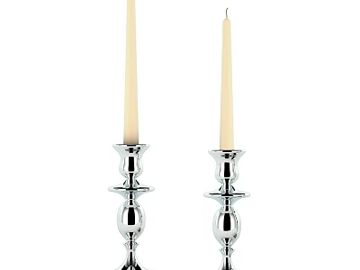 Elegant Silver Metallic Candle Lamps with White Candles and Decorative Design 3d model