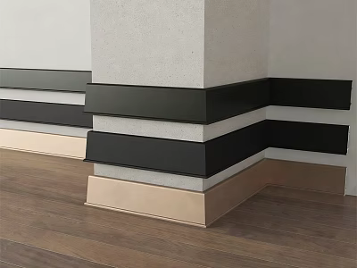 Modern Decorative Corner Lines With Layered Black White Beige Panels On Wall Corner And Wooden Floor 3d model