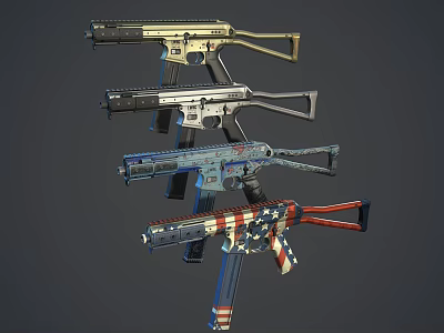 Modern Tactical Assault Rifles With Various Colorful Designs And American Flag Patterns 3d model