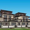 New Chinese Style Townhouse with Multi Story Design Balconies Large Windows and Courtyard Lawn