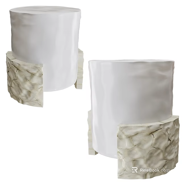 Two Piece White Decorative Ornament Set with Stone Textured Bases 3d model 