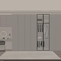 Modern Wardrobe With Glass Door Hanging Clothes And Lighting In Elegant Bedroom Interior
