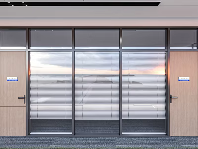 Modern Office Glass Partition With Wooden Frame And Blinds Design 3d model