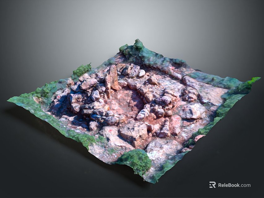 Scenic Natural Landscape Featuring Square Shaped Rock Piles And Green Vegetation 3d model 