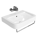 Modern White Ceramic Wall Mounted Washbasin With Chrome Faucet And Metal Rack