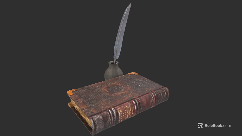 Vintage Decorative Mirror with Old Book Feather Quill and Inkwell for Classic Home Decor 3d model 