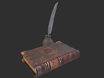 Vintage Decorative Mirror with Old Book Feather Quill and Inkwell for Classic Home Decor 3d model