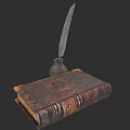 Vintage Decorative Mirror with Old Book Feather Quill and Inkwell for Classic Home Decor