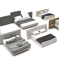 Various Modern Double Bed Designs With Different Headboards And Bedding Styles 3d model