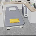 Grey Folding Bed With Yellow Pillow Grey Blanket Near White Radiator And Wooden Desk