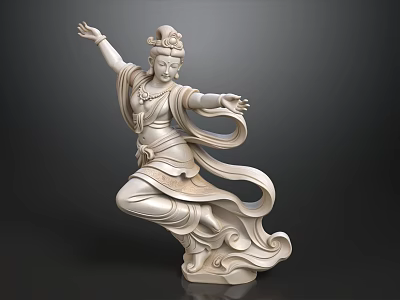 Traditional Stone Sculpture Of Female With Elegant Dancing Posture And Flowing Robes 3d model