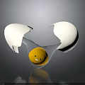 Adorable Yellow Egg Yolk in Broken White Eggshell with Smiling Face Design 3d model